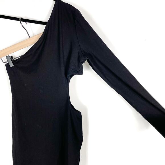 Superdown Katia Cut Out Dress Black Jersey Mini One Long Sleeve Sz L - Picture 6 of 10